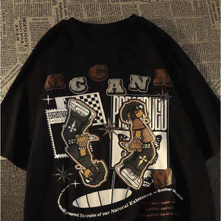 วินเทจ เสื้อยืดฮิปฮอปขนาดใหญ่ สไตล์เกาหลี Cotton 100% นุ่่ม ใส่สบาย เสื้อยืดผู้ชาย เสื้อยืดคู่รัก