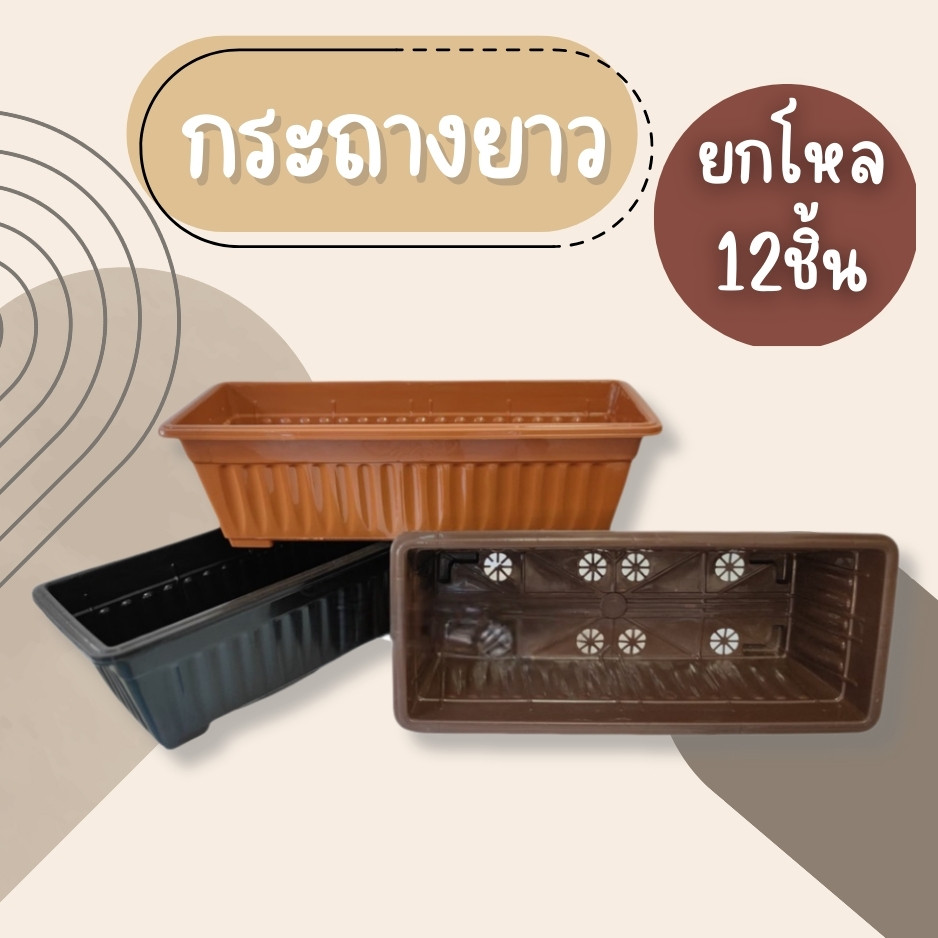 (ยกโหล12ชิ้น) กระถาง กระถางต้นไม้ กระถางยาว กระถางพลาสติก แข็งแรง ทานทาน