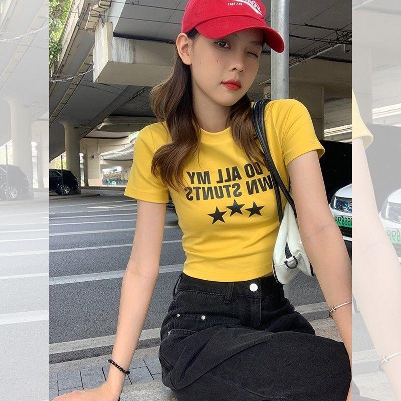เสื้อยืดแขนสั้นทรงตรงสำหรับผู้หญิง ลายลูกไม้สวยงาม เหมาะกับฤดูร้อน