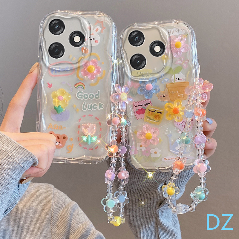เคส Realme C63 ตุ๊กตาน่ารักกรณีโทรศัพท์มาพร้อมกับสร้อยข้อมือดอกไม้