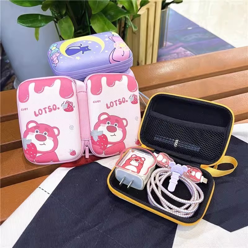การ์ตูนน่ารัก Sanrio อะนิเมะ Hello Kitty Kuromi Pochacco หูฟังกรณีสายชาร์จเหรียญ Hard Disk Travel แบบพกพากระเป๋า Organizer