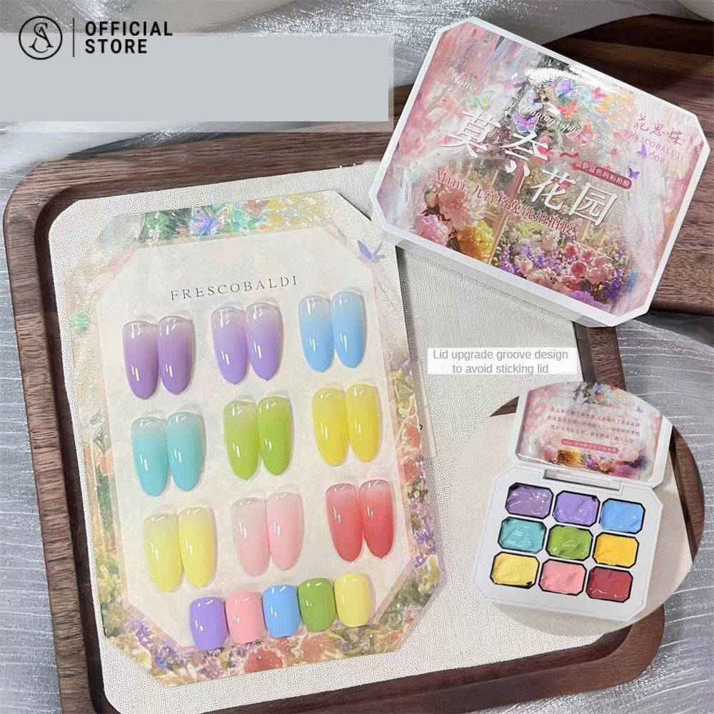 กาวเพ้นท์เล็บ ชุดกาวตบทิ้งไว้ สวนโมเนต์ ชุดกาวทาเล็บ 9 สีสามารถทาสีได้ เจลรอยเปื้อนมินิ 2.5g