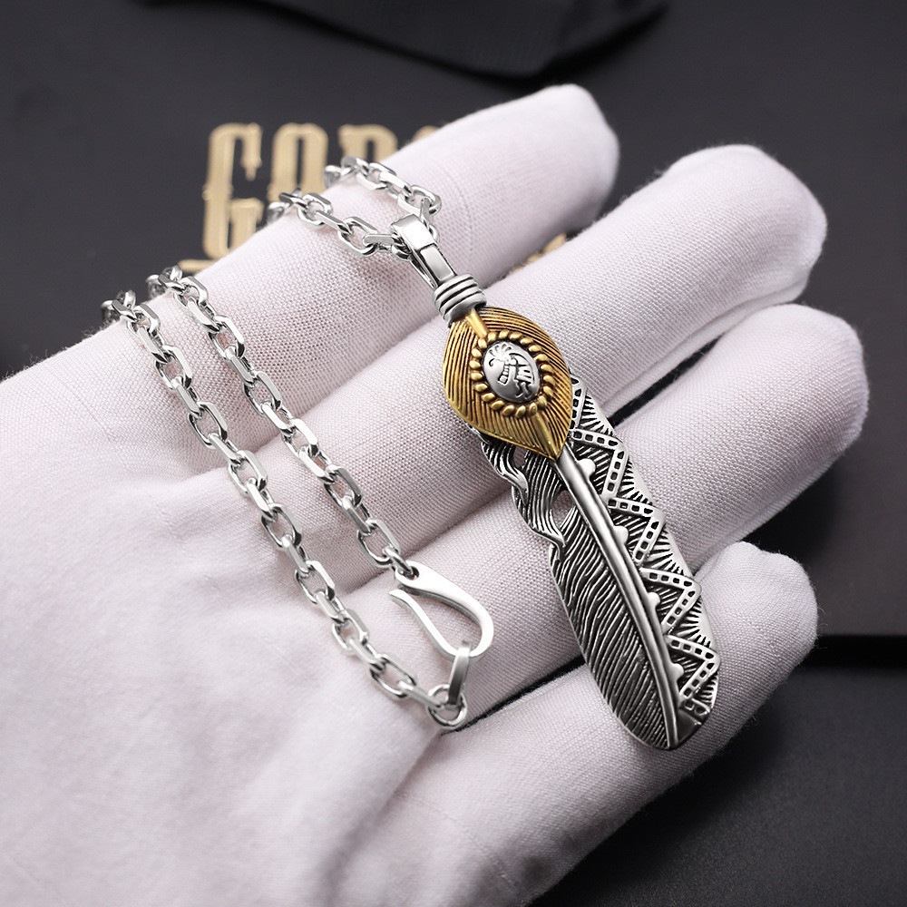 สร้อยคอ /เงินไทย Retro Gold-Plated ใบสไตล์อินเดียสร้อยคอจี้ขนนก/สร้อยคอคู่เกาหลีญี่ปุ่น