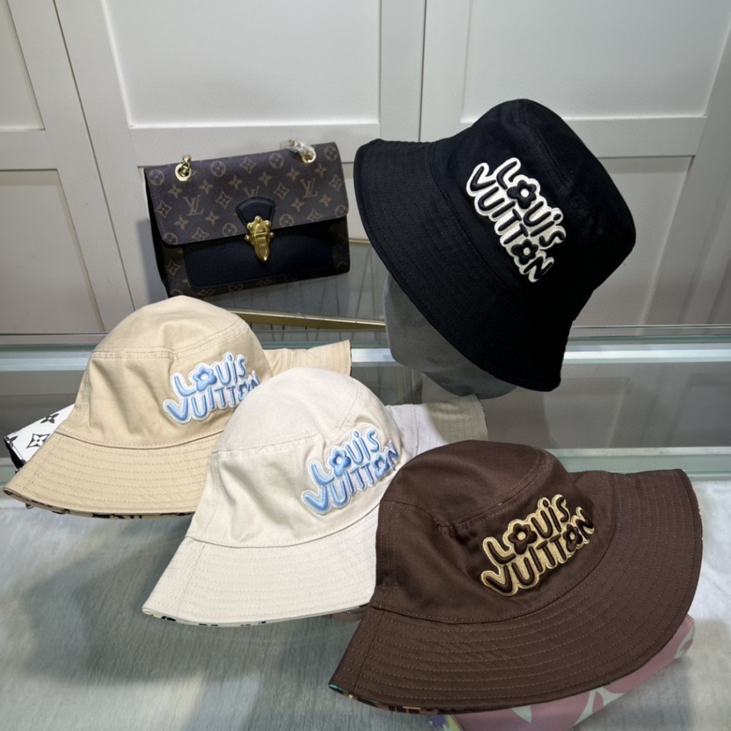 หมวก.bucket.hat.สองด้าน.style.LV สำหรับทั้งชายและหญิง หมวกออกเดินทางและป้องกันแสงแดด