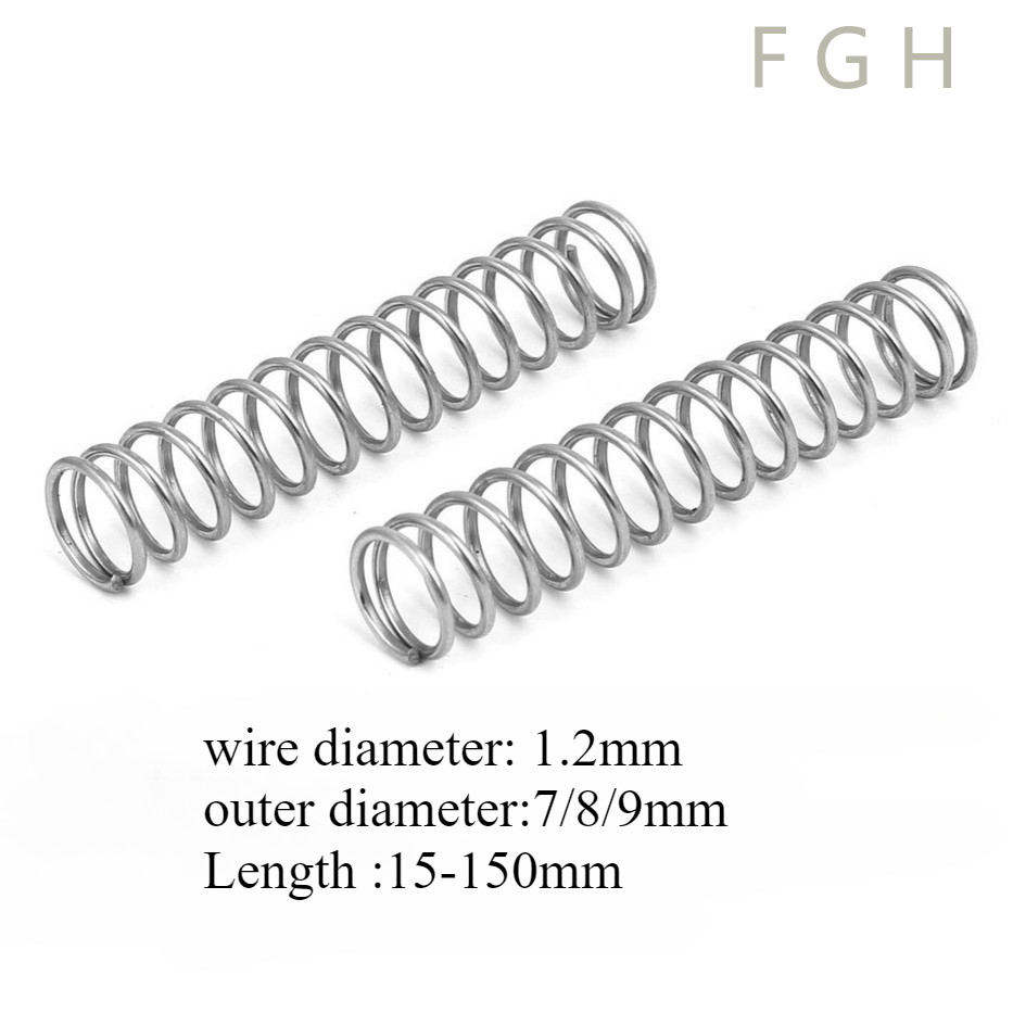 [FGHYT-1-y] สปริงกด-สปริงดัน สปริงอัด สปริงกด สปริงดันทั่วไป ขนาด สแตนเลส 304(เส้นผ่านศูนย์กลางลวด 1.2 มม. เส้นผ่านศูนย์กลางภายนอก7/8/9 มม. ยาว 15-150 มม.) compression spring