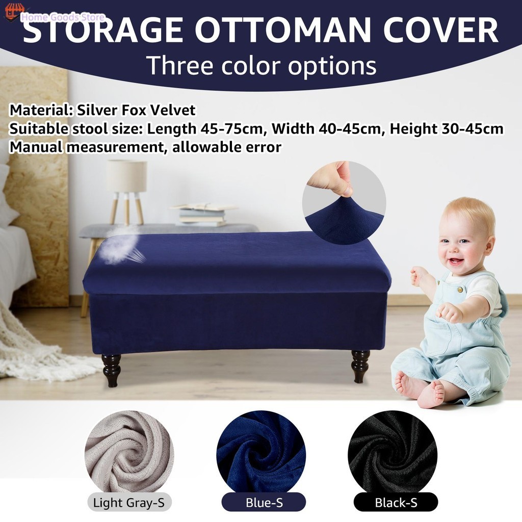 Storage Ottoman Cover Stretch Ottoman Bench Cover Soft สตูลวางเท้าฝาครอบรูปสี่เหลี่ยมผืนผ้า Ottoman 