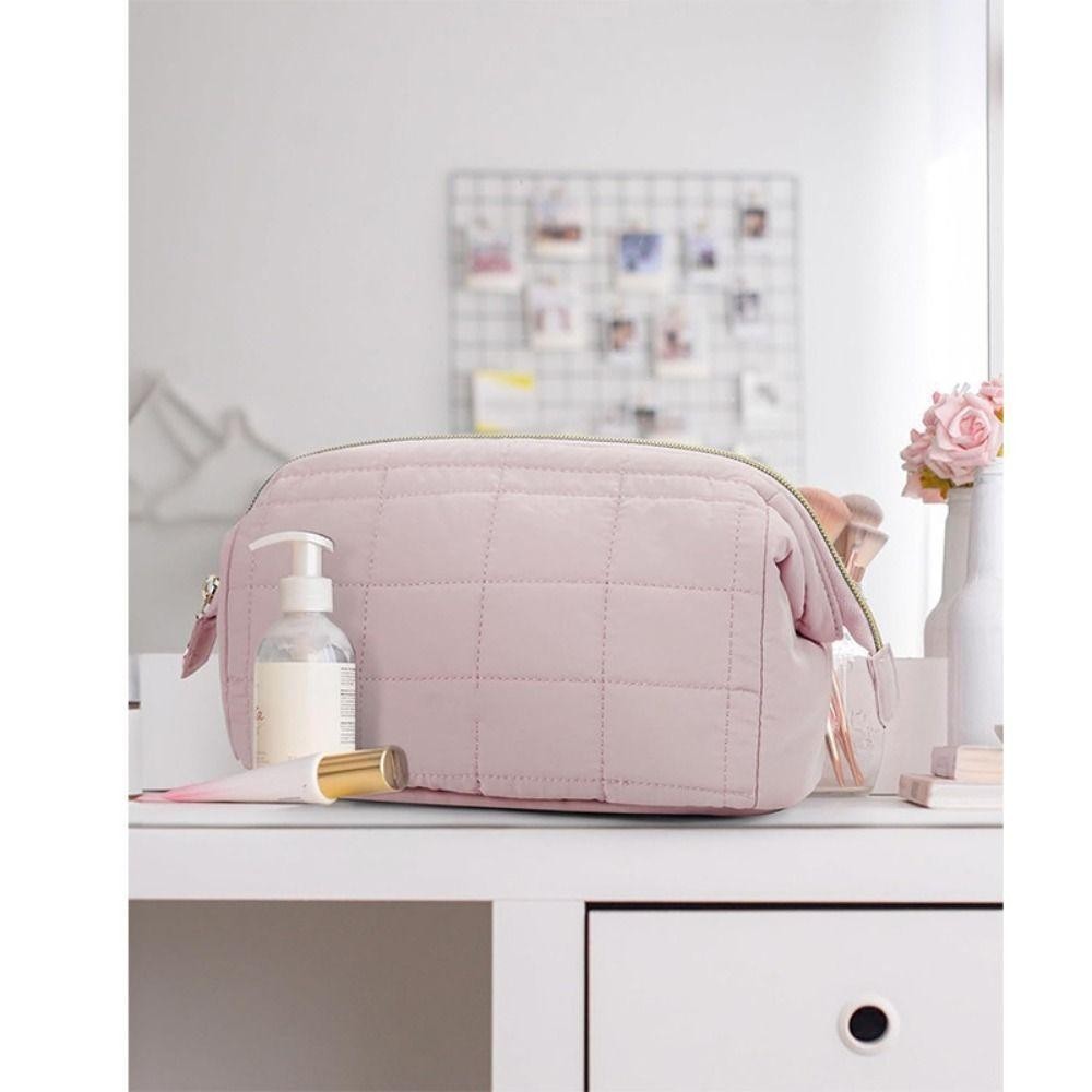 AURO Travel กระเป๋าเครื่องสําอาง, สีทึบกว้าง-เปิดแต่งหน้ากระเป๋า, Puffy เบาะขนาดใหญ่ความจุผู้หญิงแต่งหน้า Organizer กระเป๋าแป้ง ราคา ถูกที่สุด ดีลบีเคเค แกลเลอรีภาพที่ 5