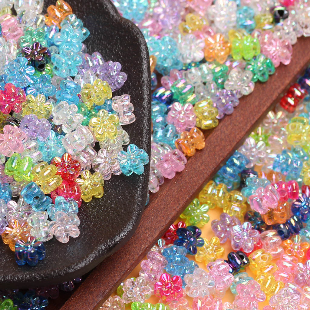 80 ชิ้น/ล็อตอะคริลิคสําหรับเครื่องประดับทํา Plum Blossom ลูกปัด Spacer 7 มม.หลวม AB ชุบ Handmade อุป