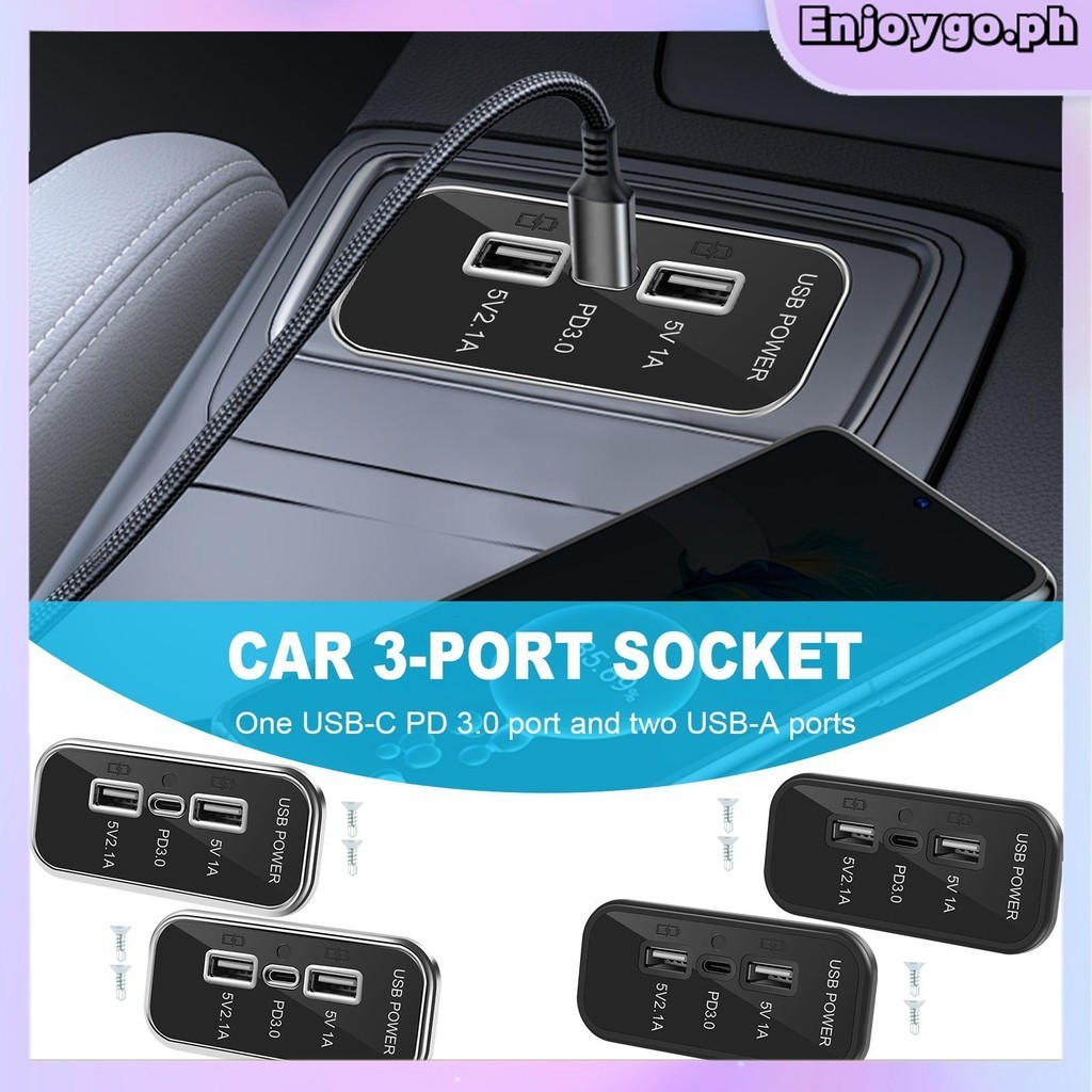 2 ชิ้น RV USB Outlet 3 พอร์ต 45.5W 12V Wall Mount USB Outlet พร้อมไฟ USB-C PD 3.0 Quick Charge และคู