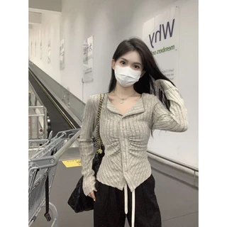 (ส่งจากกรุงเทพฯ)เสื้อคาร์ดิแกนลําลอง แขนยาว คอปก ติดกระดุม สีพื้น เข้ากับทุกการแต่งกาย สไตล์ใหม่ เสื้อแขนยาวผู้หญิงสไตล์