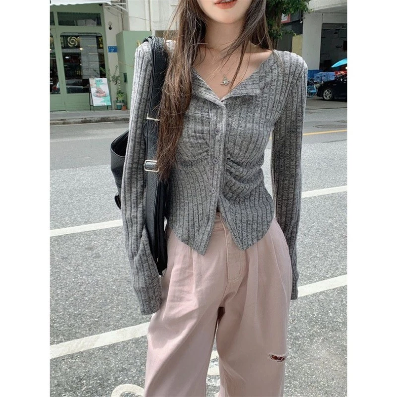 เสื้อคาร์ดิแกนแขนยาว คอปก ติดกระดุม สีพื้น thumbnail 8