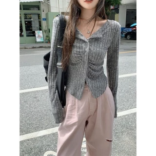 (ส่งจากกรุงเทพฯ)เสื้อคาร์ดิแกนลําลอง แขนยาว คอปก ติดกระดุม สีพื้น เข้ากับทุกการแต่งกาย สไตล์ใหม่ เสื้อแขนยาวผู้หญิงสไตล์