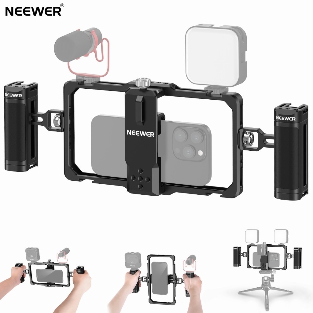 Neewer PA009 อัพเกรดโทรศัพท์ Vlog Cage Video Rig Stabilizer สําหรับ iPhone & Android