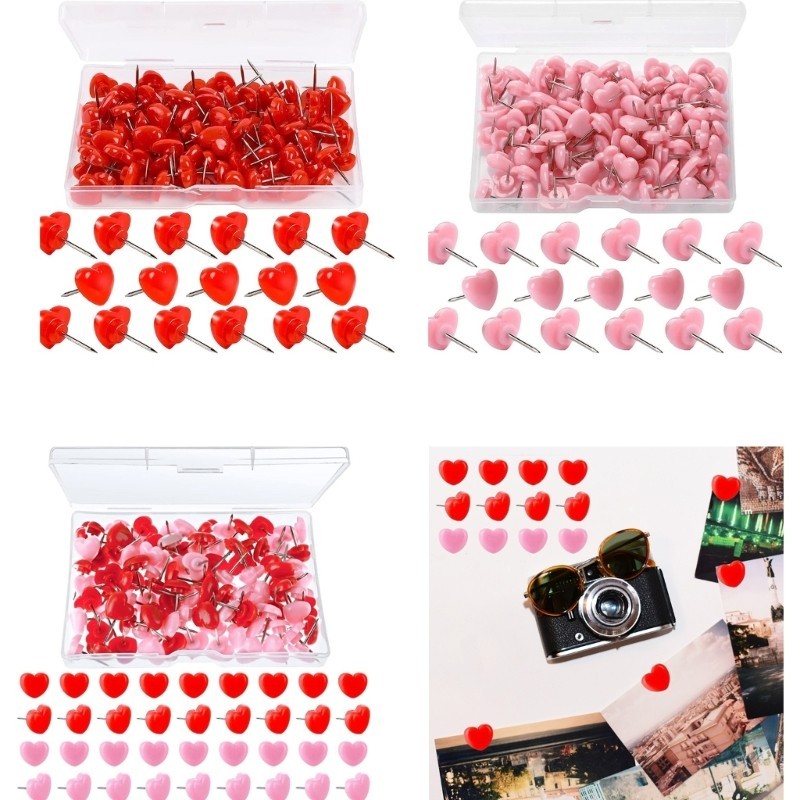 Stat 100 ชิ้นแผนที่ Tacks Heart Push Pins ตกแต่ง Pushpins แผนที่ Pins Noice Board Pins