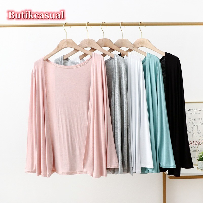 ผู้หญิง คาร์ดิแกนธรรมดา แขนยาว คาร์ดิแกนหลวม พลัสไซส์ ผู้หญิง เสื้อผ้าป้องกันแสงแดด เสื้อคลุม
