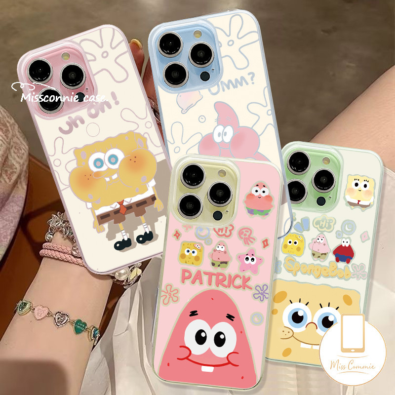 การ์ตูนน่ารัก Spongebob Patrick Star แฟชั่น Doodle สําหรับ IPhone XR 7Plus 16 11 13 15 14 12 Pro Max 6s 7 6 8 Plus X XS Max SE2020 หรูหราหลุมขนาดใหญ่ Frosted Soft Case