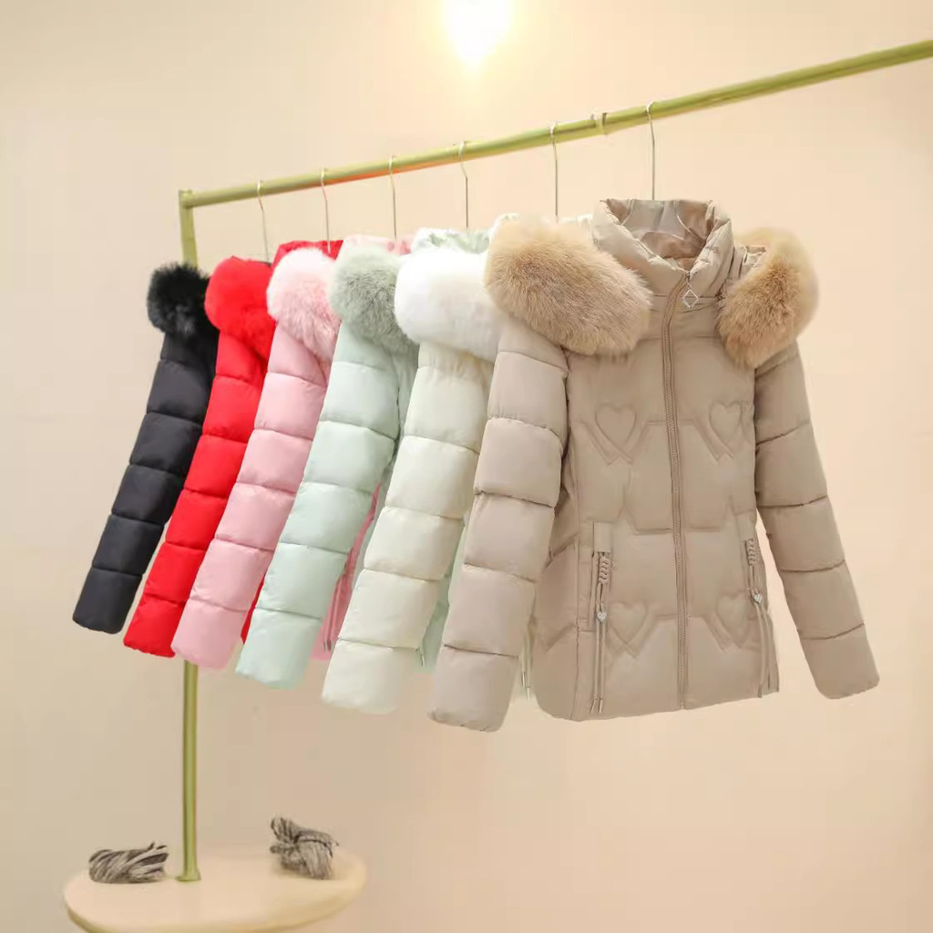 2024ใหม่บิ๊กขนคอสั้นสลิมฟิตสลิมฟิตผ้าฝ้ายเสื้อสตรีที่ถอดออกได้หมวกสไตล์เกาหลีนักเรียนเสื้อแฟชั่นแจ็คเก็ตผ้าฝ้ายเบาะ pbwh