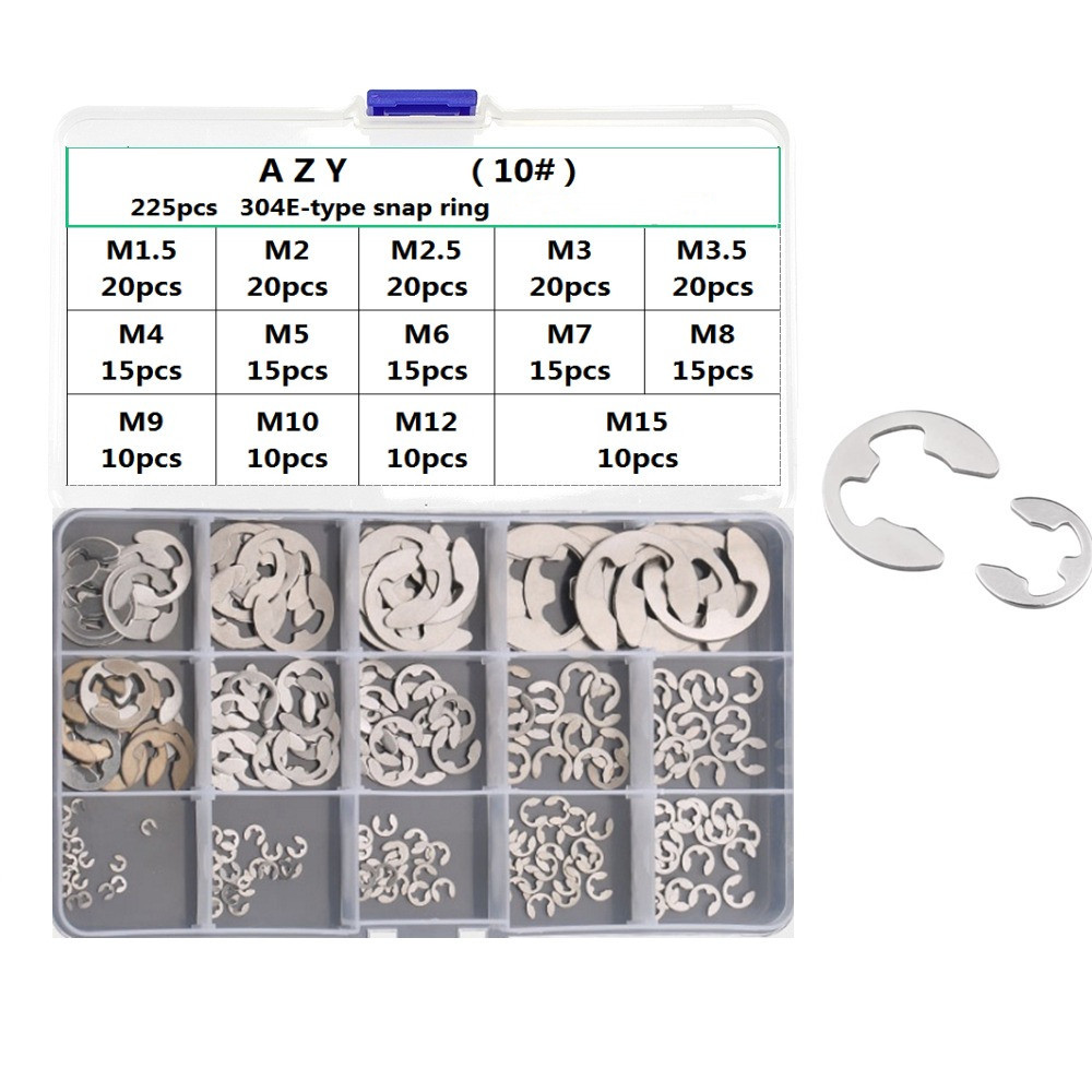 XSP225 ชิ้น/เซ็ต E คลิป Circlip แหวนยึดภายนอกสําหรับรอกเพลาเครื่องซักผ้า Assortment Kit 304 สแตนเลส 1.5-15 มม.