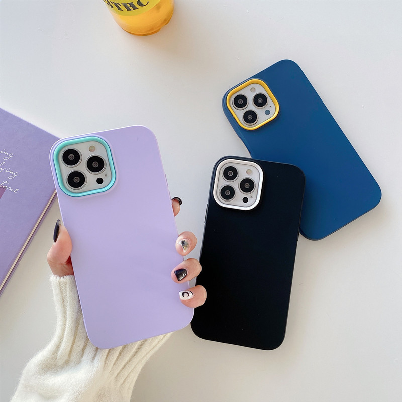 เคสซิลิโคนเหลว 3 in 1 เคสนิ่มสีทึบ For iPhone 15 14 13 12 11 Pro Max สูงสุด 8 7 6 SE XS Max Plus สูงสุด๗๘บวก