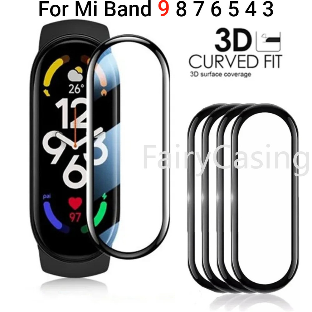 1 ชิ้น 3D โค้ง Fit ฟิล์มป้องกันแบบเต็มหน้าจอสําหรับ Xiaomi Mi Band 9 8 7 Pro ฟิล์มป้องกันไม่ใช่แก้วส