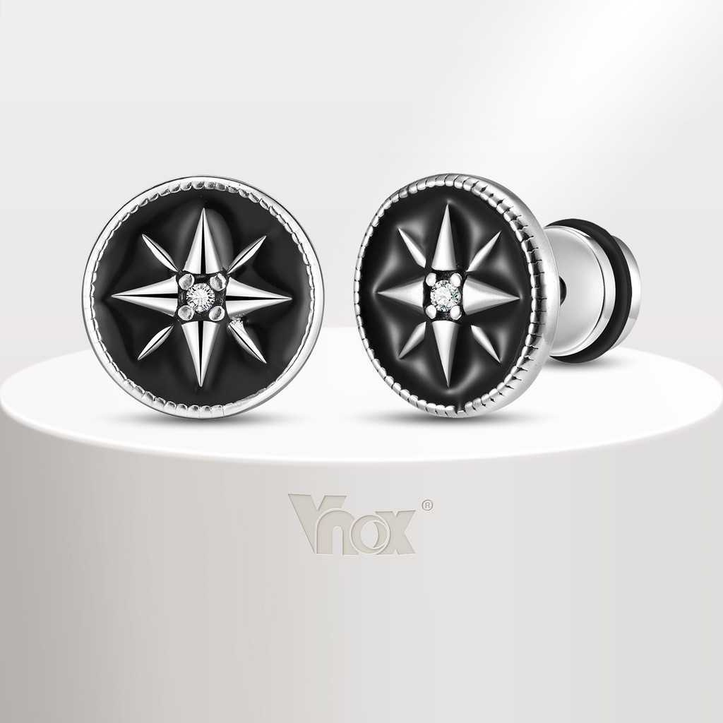 Vnox แปดชี้ Star รอบต่างหูสําหรับชายเด็ก,สแตนเลส Vintage Punk ต่างหู, Casual Jewlery ของขวัญ
