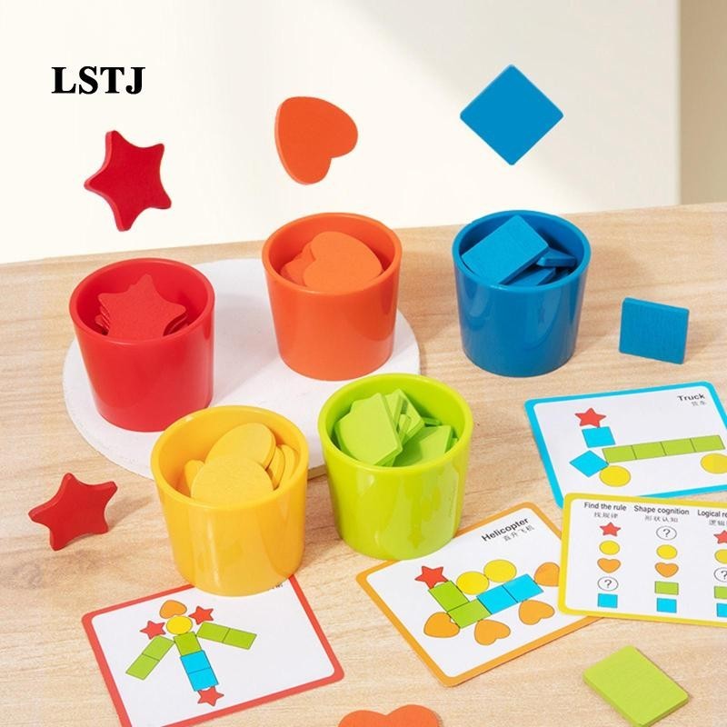 [Lstjj] ของเล่นคัดแยกสีและรูปร่าง, ของเล่นมอนเตสซอรี่, ถ้วยคัดแยกไม้, เกมทักษะมอเตอร์ชั้นดีสําหรับเด็กอายุ 2 – 5 ปี, เด็กชายและ