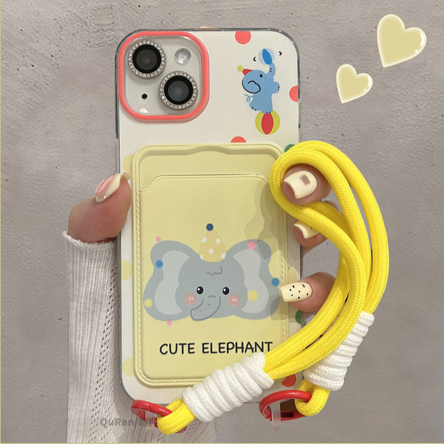 สําหรับ iPhone14 เคสโทรศัพท์ 15promax สไตล์ใหม่ 7plus 8plus xsmax x xr 6plus 11pro น่ารักการ์ตูนเด็กช้าง 14pro ผู้ถือบัตร 15 แบบพกพา Lanyard 13 ผู้หญิง 12 ฝาครอบโทรศัพท์ซิลิโคนนุ่ม ins GKB