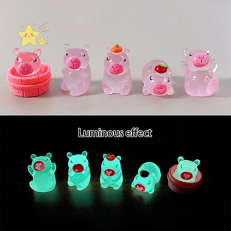 [JBTH] Luminous การ์ตูนสีชมพู Capibala เครื่องประดับจี้เรืองแสง Micro Garden ภูมิทัศน์เครื่องประดับรถตกแต่งของเล่น [JB]