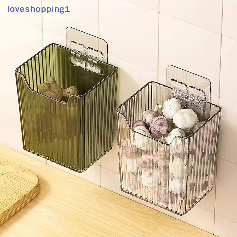 Loveshopping กล่องเก็บของติดผนังประหยัดพื้นที่ Punch ฟรีพลาสติกมุมชั้นวางของห้องครัว Scallion ขิงกระเทียมคอนเทนเนอร์ TH
