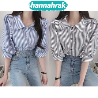 (ส่งจากกรุงเทพฯ)เสื้อฟ้าวันแม่ พร้อมส่งจากไทย เสื้อเชิ้ตลายทางแนวตั้งแบบคลาสสิก เสื้อทำงานผู้หญิง เชิ้ตแฟชั่นผู้หญิง