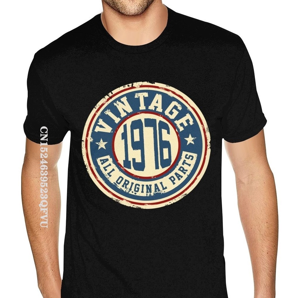 วินเทจ1976 1976ผ้าฝ้ายชายผ้าฝ้ายธรรมชาติ ที เสื้อเสื้อยืดปกติการออกแบบใหม่บุรุษท็อปส์และประเดิมปกติผ