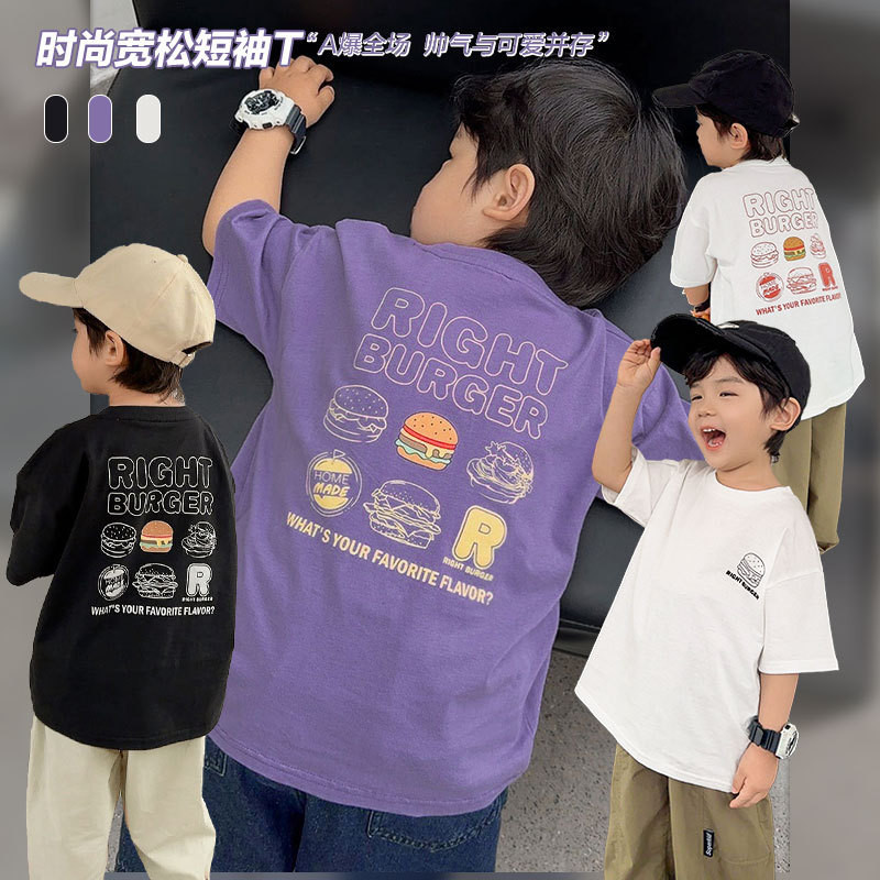 เด็กชายการ์ตูนแขนสั้นเสื้อยืดฤดูร้อนสไตล์ฤดูร้อนเสื้อผ้าฤดูร้อนเด็กทารกเด็กเด็กครึ่งแขนด้านบนอินเทรนด์บางฤดูร้อน