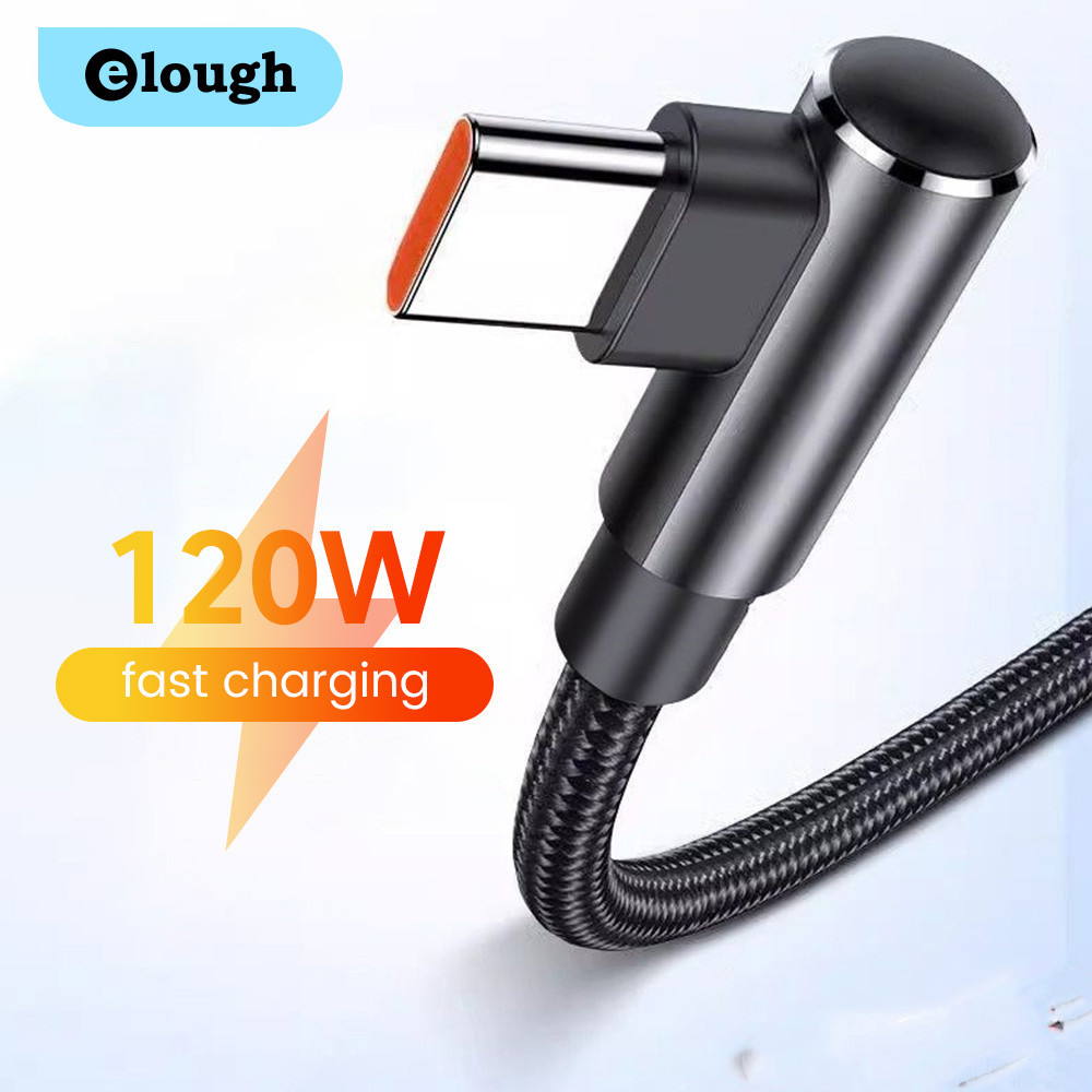 Elough 6A 120W Fast Charging สาย USB 90 องศาข้อศอก USB-C สําหรับสายเคเบิลข้อมูลโทรศัพท์มือถือลวด