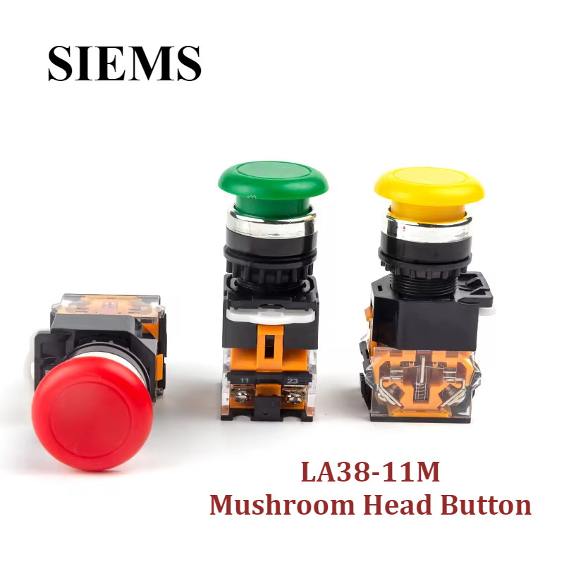 1 ชิ้น 22 มม.LA38-11M หัวเห็ด Push ปุ่มสวิทช์สีแดงสีเขียวสีเหลืองไม่มีล็อค 1NO 1NC Momentary Self Reset