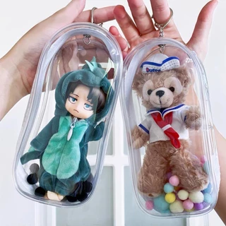 ✨กระเป๋าใส่ลาบูบู้✨ labubu กระเป๋าตุ๊กตาไวนิล พวงกุญแจ PVC แบบใส หนา กันฝุ่น แฟชั่น มาการอง