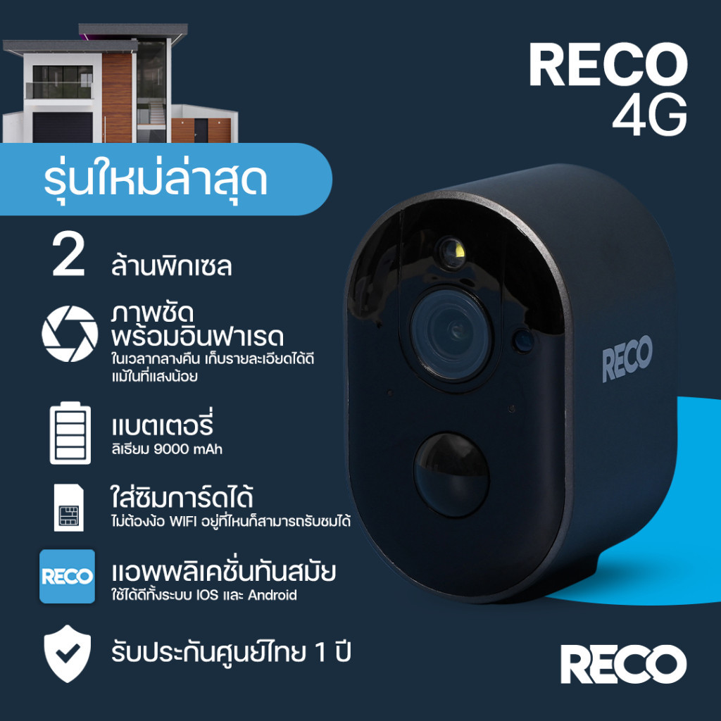 @RECO 4G ดูกล้องผ่านมือถือไม่ใช้เน็ตบ้าน ไม่ใช้ไวไฟ ไม่ต้องเสียบปลั๊ก กล้องวงจรปิดไร้สายแบบพกพา