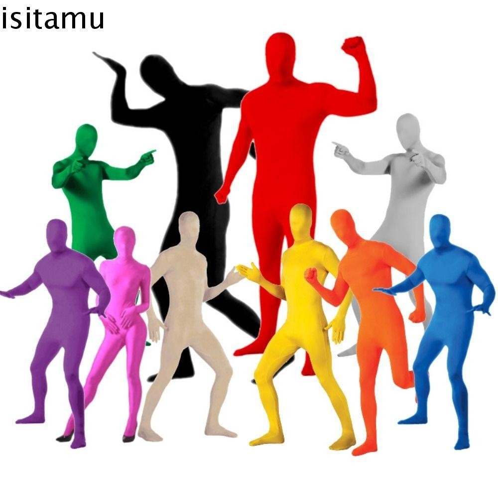 Isitaft เด็ก Zentai, ที่มองไม่เห็นเสื้อคลุม Spandex ชุดเต็มร่างกาย, บุคลิกภาพหลายสี Jumpsuit เครื่องแต่งกายชุดผิวแน่นบอดี้สูทผู้หญิง
