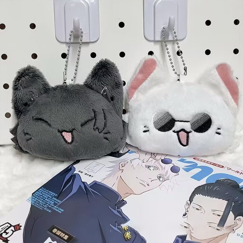 ตลก Jujutsu Kaisen พวงกุญแจรูปแมวจี้แหวน Gojo Satoru Goyo Suguru ตุ๊กตาคู่กระเป๋าเป้สะพายหลังพวงกุญแจของขวัญ