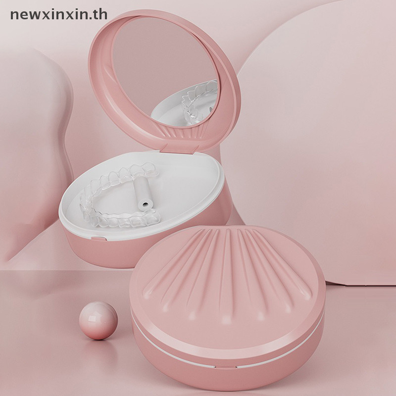 ^N^ จัดฟัน Retainer Double Layer Braces กล่องเก็บ Soaking ฟันที่มองไม่เห็นฟันปลอมทําความสะอาดเข็มขัดแบบพกพาพร้อมกระจก {T}