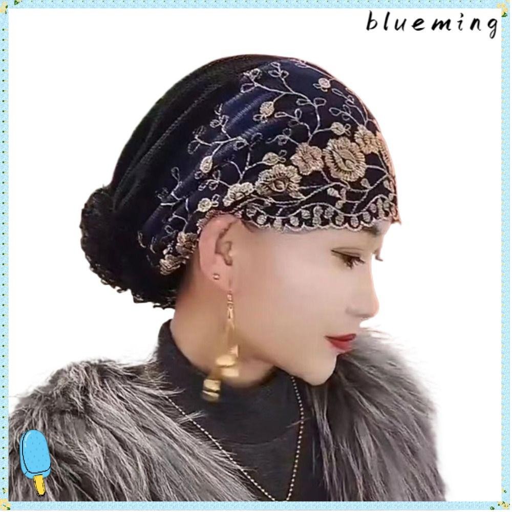 Blueming2 Baotou หมวกแก๊ป ผ้าฝ้าย ปักลูกไม้ ลายดอกไม้ แฟชั่นฤดูร้อน สําหรับสตรีชาวมุสลิม