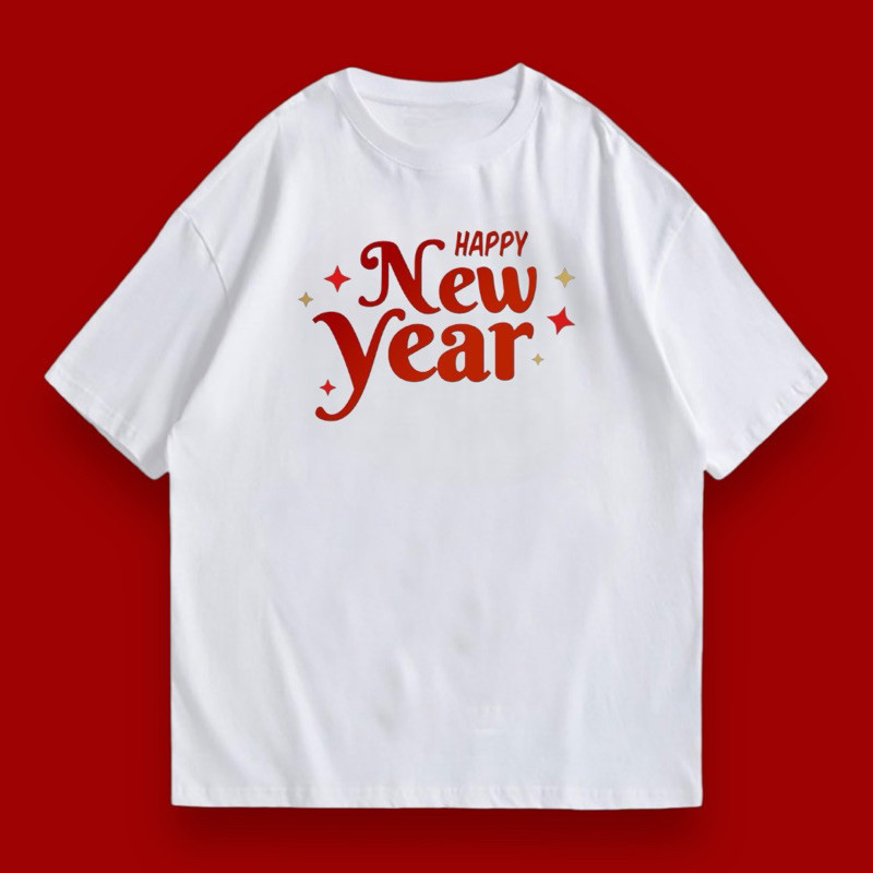 ใหม่ เสื้อยืด happy new year 🎈 “red fonts”