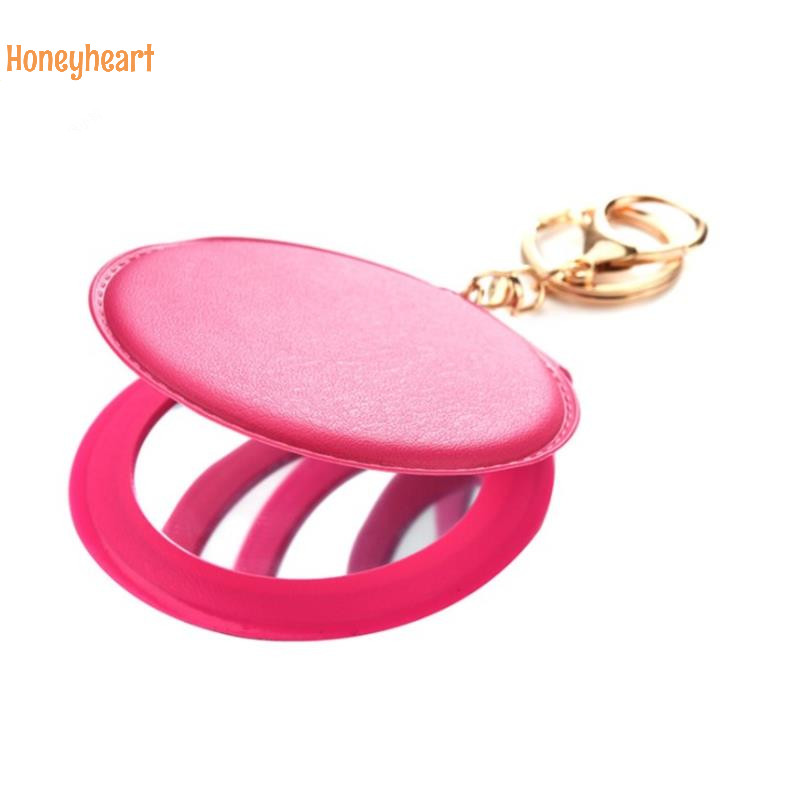 <Honeyheart> กระจกแต่งหน้าแฟชั่น PU กระจกกลมเล็กพวงกุญแจกระจกพับสองด้าน Nice