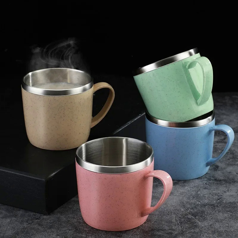 300ml Stainless Steel Cups Coffee Milk Mugs Double Layer Water Cups Children Cups with Handle Tea Dr