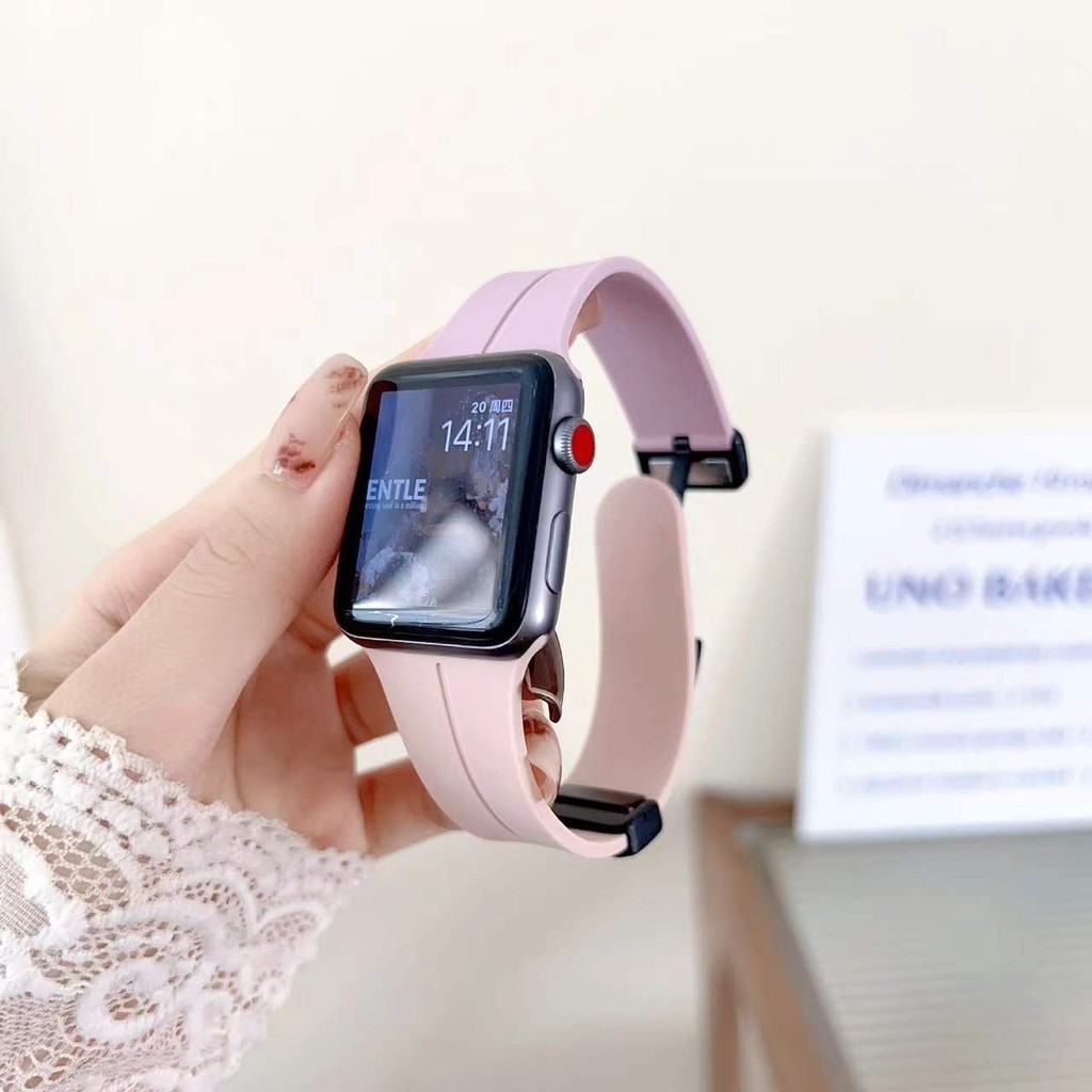 เหมาะสําหรับสายนาฬิกา applewatch สายแม่เหล็กสองสี iwatchs987 รุ่น SE สายซิลิโคน