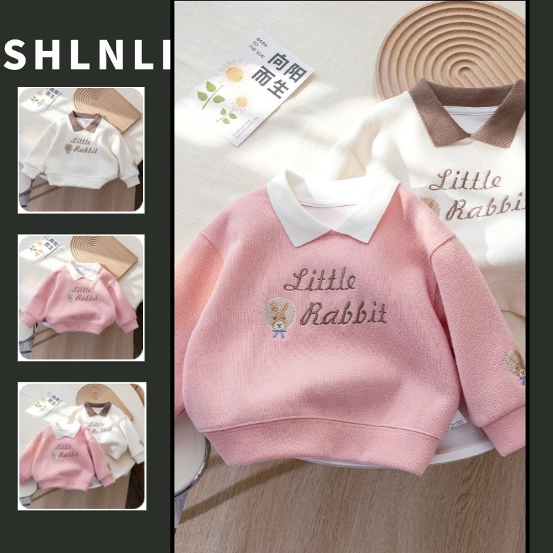 เสื้อสวมหัวแขนยาวสำหรับฤดูใบไม้ผลิและใบไม้ร่วง ดีไซน์กระต่ายปักลาย ใส่สบายและอบอุ่น