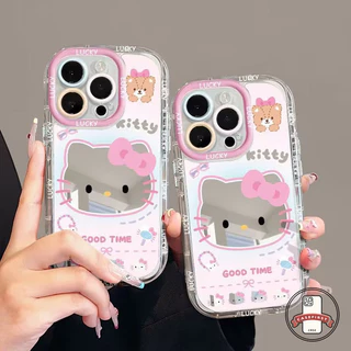หรูหราขึ้นกระจกเคสแมวคิตตี้น่ารักเข้ากันได้กับ IPhone 16 17 air 15 13 12 11 14 Pro Max 14 8 15 7 16 Plus XR X XS SE