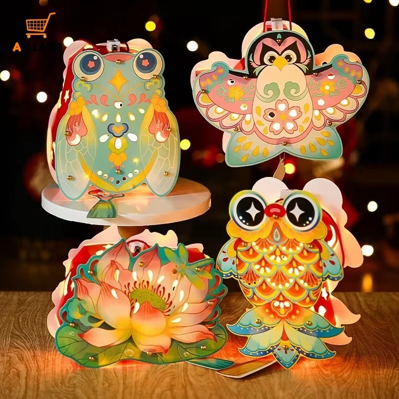 โคมไฟเทศกาลไหว้พระจันทร์การ์ตูน - DIY LED กระต่ายผีเสื้อ Lotus ไฟกลางคืน - ไฟแขวนตกแต่งเทศกาลที่ทําด้วยมือ