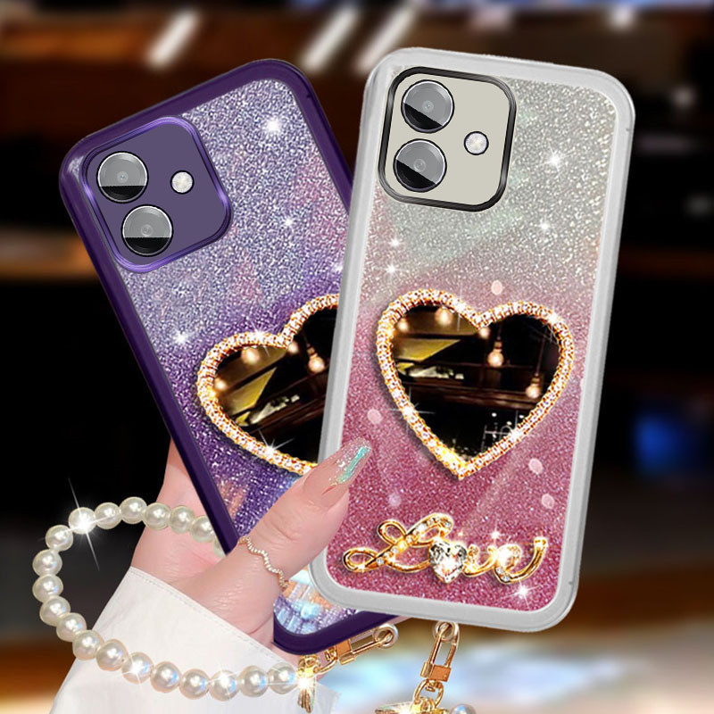 ฟิล์มกันเลนส์ OPPO A3X (CPH2641) Global Version 2024 With Love Mirror + Pearl Bracelet Glitter Soft 