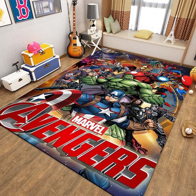 Disney Avengers พรมพื้นที่พรมการ์ตูนสําหรับห้องนั่งเล่นห้องนอนโซฟาพรมเช็ดเท้าห้องครัวตกแต่งบ้าน,พรมปูพื้นกันลื่นของขวัญ Miniso