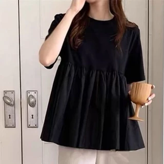 Coco~เสื้อยืดผู้หญิง หญิงตั้งครรภ์ สีทึบ สไตล์สบาย ๆ หลวม ๆ แฟชั่นเวอร์ชั่นเกาหลี